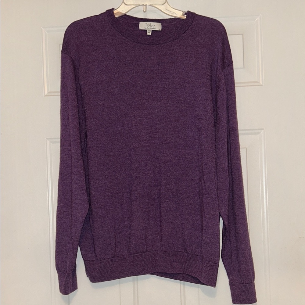 Turnbury Men’s Extra Fine Merino Wool Sweater XL Purple Crewneck Career Preppy